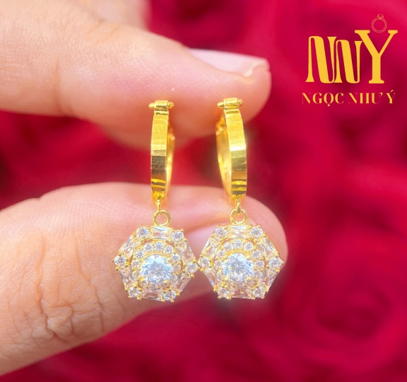 Bông khoen hột bagguet lục giác